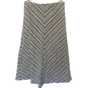 Talbots Linen Midi Skirt 8 Gray White Stripes